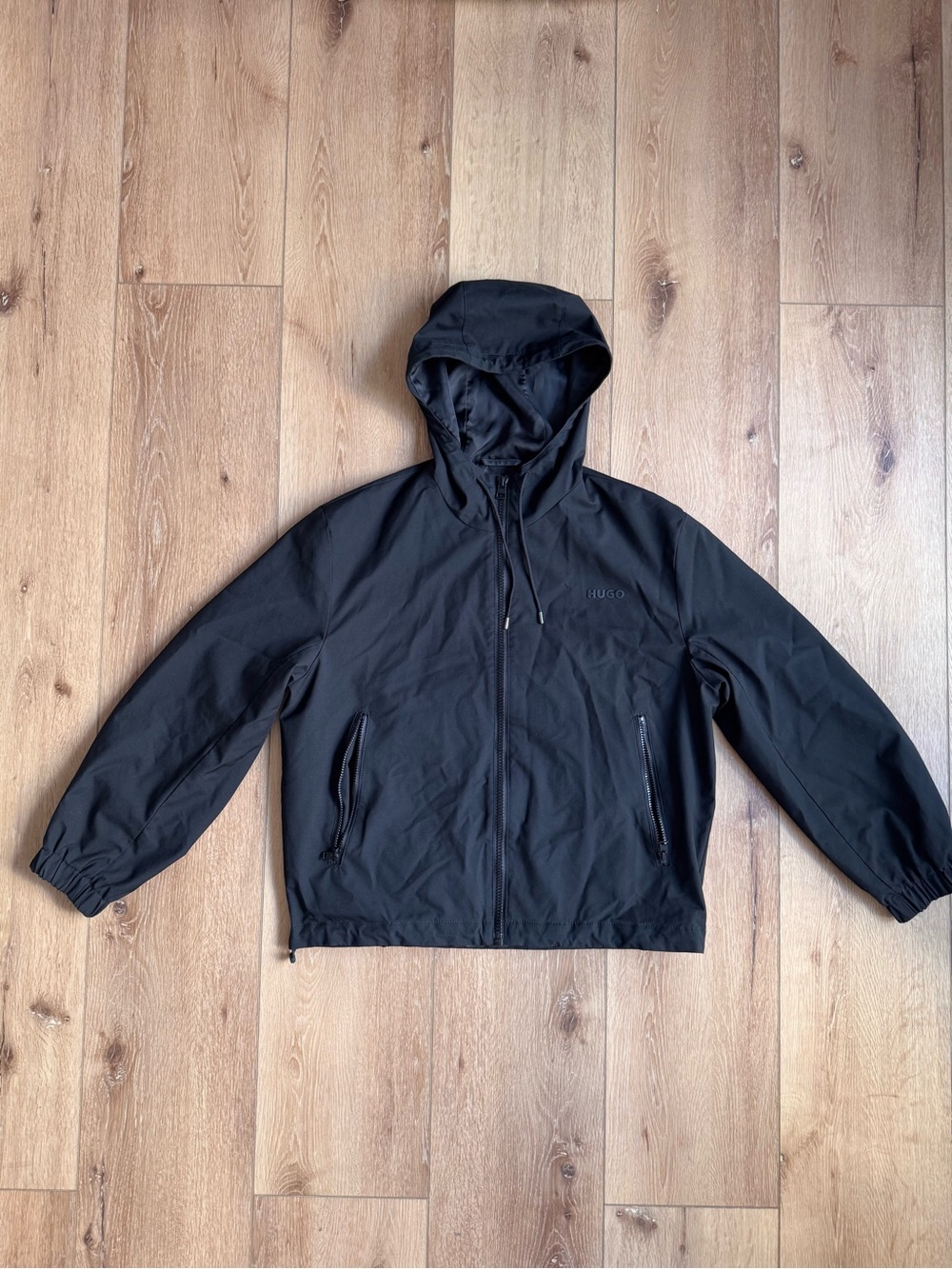 HUGO Black Hooded Windbreaker Jacket